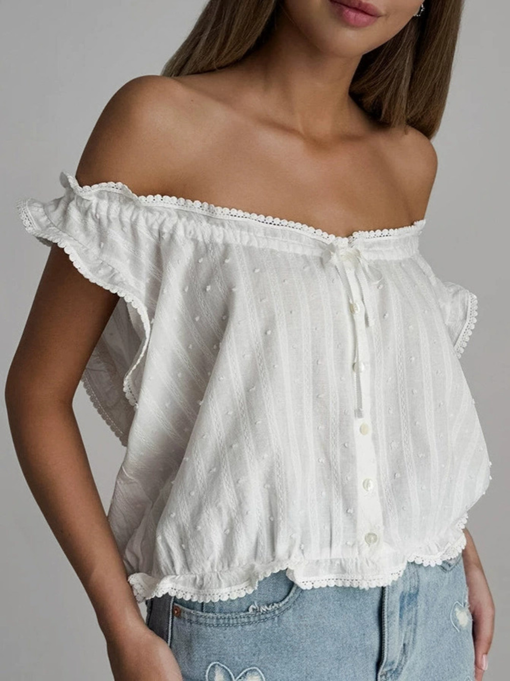 Forever 21 White Jacquard Vest Summer Ruffle Top